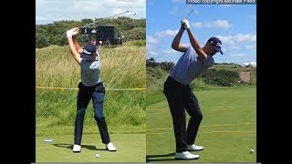 Justin Thomas golf swing  Long Iron faceon amp downtheline July 2017 [upl. by Cinemod]