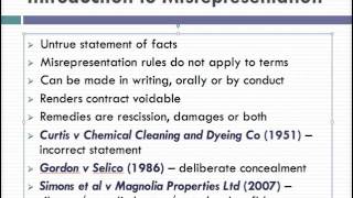 Misrepresentation Lecture 1 of 4 [upl. by Beverle]